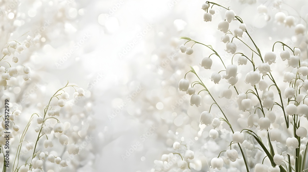 Elegant White Floral Background with Delicate Blooming Lily of the Valley