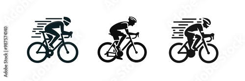 Set of silhouette image of Bicycle and cycling icon, isolated over on transparent white background
