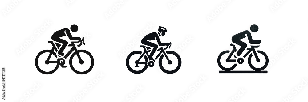 Set of silhouette image of Bicycle and cycling icon, isolated over on transparent white background