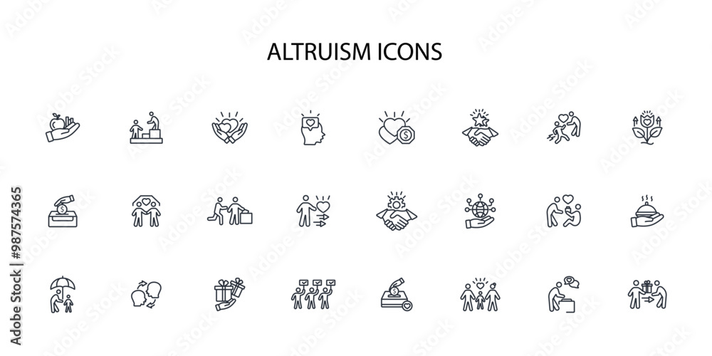 Altruism icon set.vector.Editable stroke.linear style sign for use web design,logo.Symbol illustration. Altruism icon set.vector.Editable stroke.linear style sign for use web design,logo.Symbol illustration.