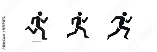 Set of silhouette image of running man icon, isolated over on transparent white background