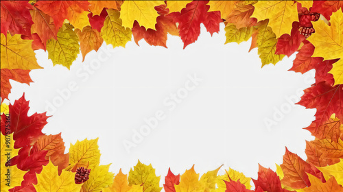 Beautiful yellow,red,orange foliage. Natural background. Border frame of colorful leaves. Vibrant fall colors.Autumn leaves cut outs
