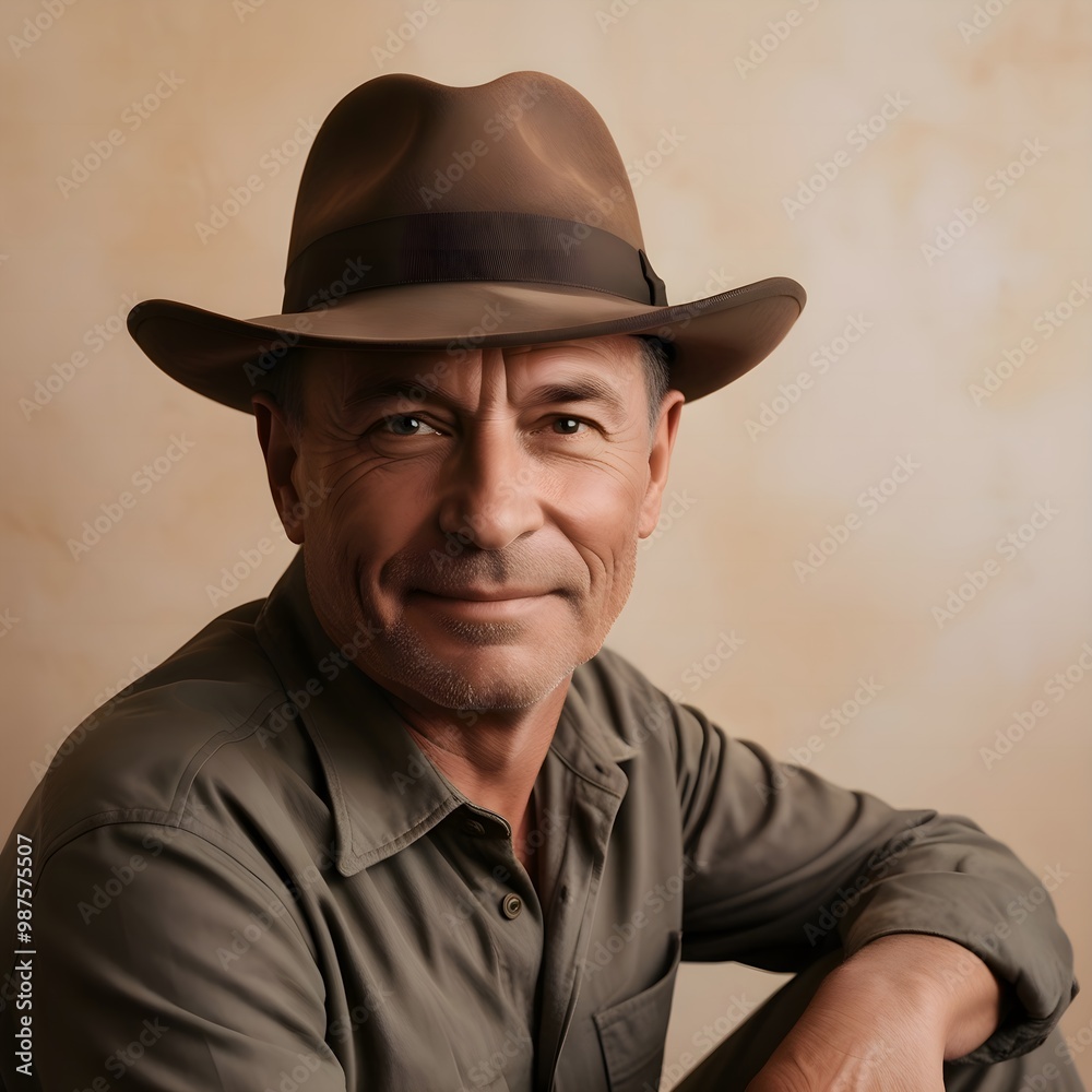 Middle-Aged Man with Fedora in Nostalgic Portrait Middle-Aged Man with Fedora in Nostalgic Portrait