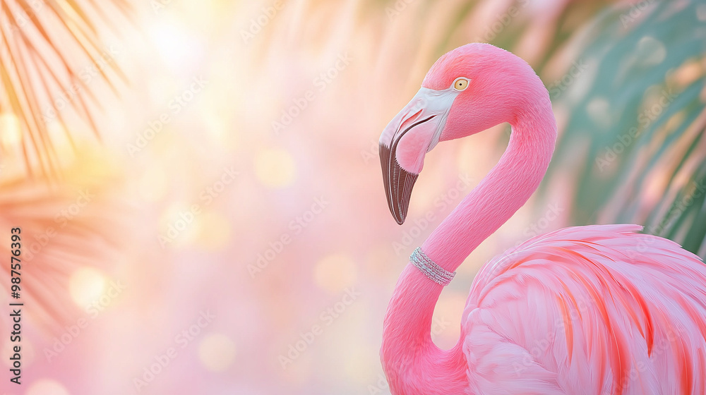 Naklejka premium flamingo wearing diamond-studded