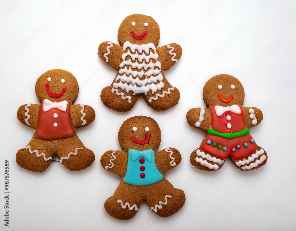 Freigestellte Lebkuchenmänner mit bunter Zuckerglasur – Lustiges Weihnachtsgebäck Freigestellte Lebkuchenmänner mit bunter Zuckerglasur – Lustiges Weihnachtsgebäck