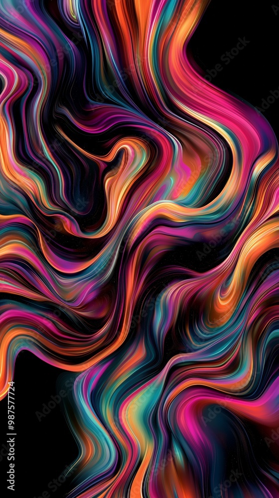 Colorful abstract waves in vibrant reds, blues, and greens on a dark background. Colorful abstract waves in vibrant reds, blues, and greens on a dark background.