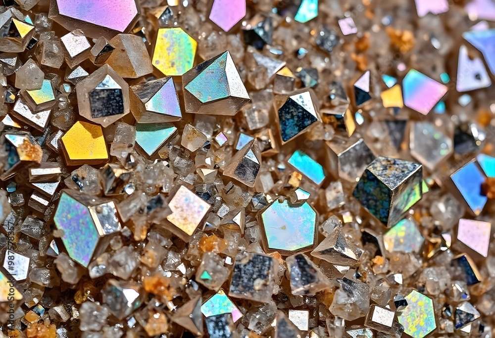 A high-resolution macro shot of a mineral's intricate surface texture, highlighting its iridescent qualities and complex geometric shapes create with ai A high-resolution macro shot of a mineral's intricate surface texture, highlighting its iridescent qualities and complex geometric shapes create with ai
