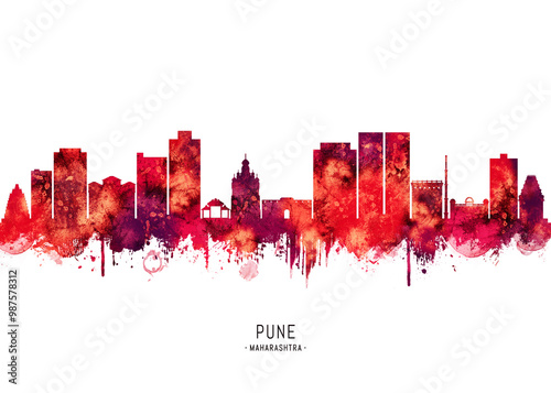 Obraz na płótnie Pune Maharashtra Skyline Red w salonie