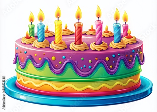 Colorful Clip Art Cake with Candles and Decorative Icing for Celebrations and Special Occasions photo