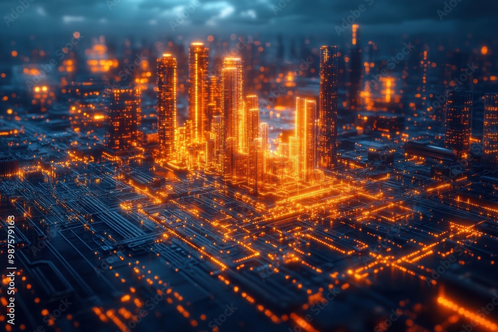 Fototapeta premium Futuristic Cityscape with Circuitry