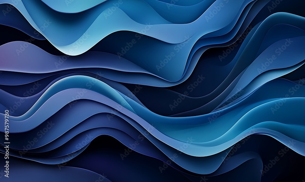 Abstract blue wavy lines on a dark background. Use of tones. Abstract background. Abstract blue wavy lines on a dark background. Use of tones. Abstract background.