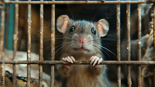 Curious Mouse Looking Through Cage Bars Photograph