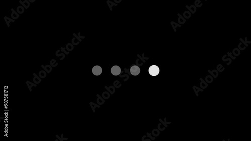 Animation loading bar 4 dots looping progress icon on black background. Website loading animation concept.