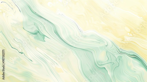 Fresh pastel yellow background with mint green and gray marbled paint offering a light abstract composition