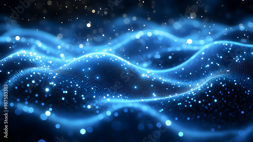 Abstract Blue 3D Background with Glowing Particles