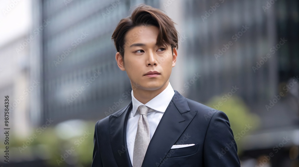 A handsome man from Japan, his clean-cut look and focused expression capturing the elegance of modern Japanese style A handsome man from Japan, his clean-cut look and focused expression capturing the elegance of modern Japanese style