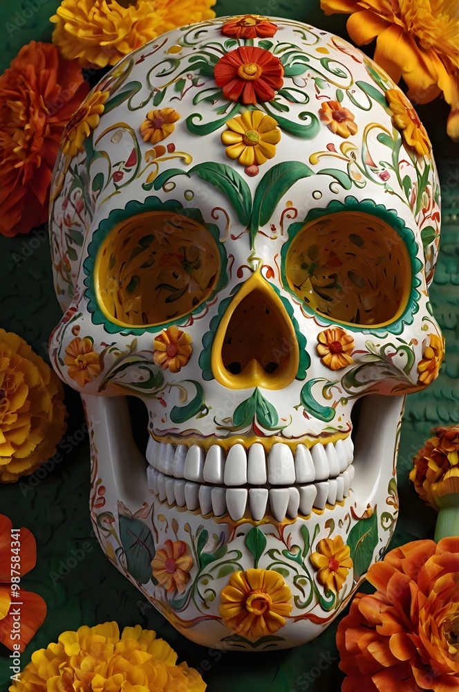 Fototapeta premium illustration of a Day of the Dead sugar skull with colorful patterns