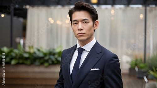A handsome man from Japan, his clean-cut look and focused expression capturing the elegance of modern Japanese style