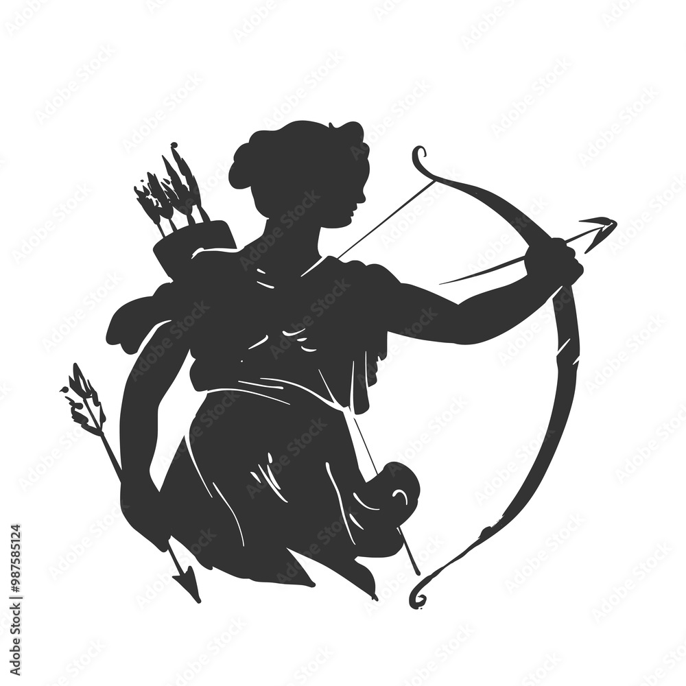 Fototapeta premium Archer Goddess Silhouette Vector Illustration