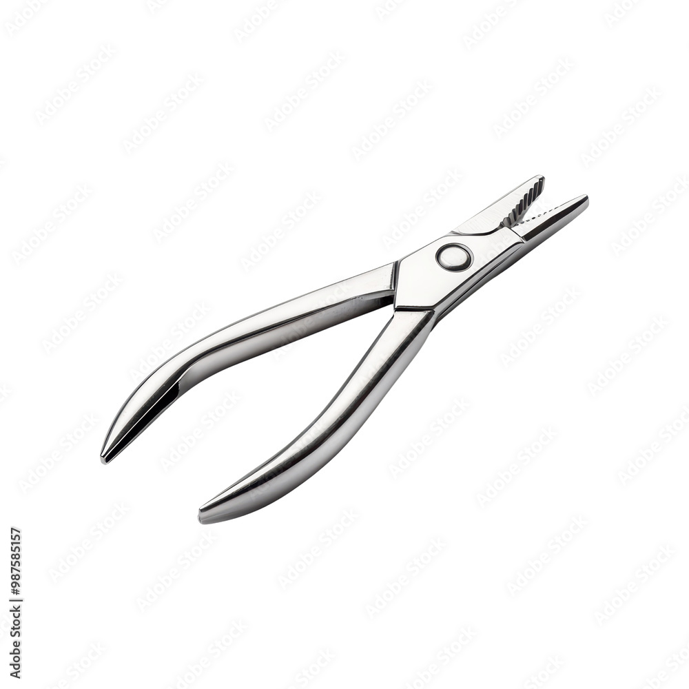 A shiny, silver pair of pliers displayed against a dark background, showcasing its sleek design and functional gripping capability. A shiny, silver pair of pliers displayed against a dark background, showcasing its sleek design and functional gripping capability.