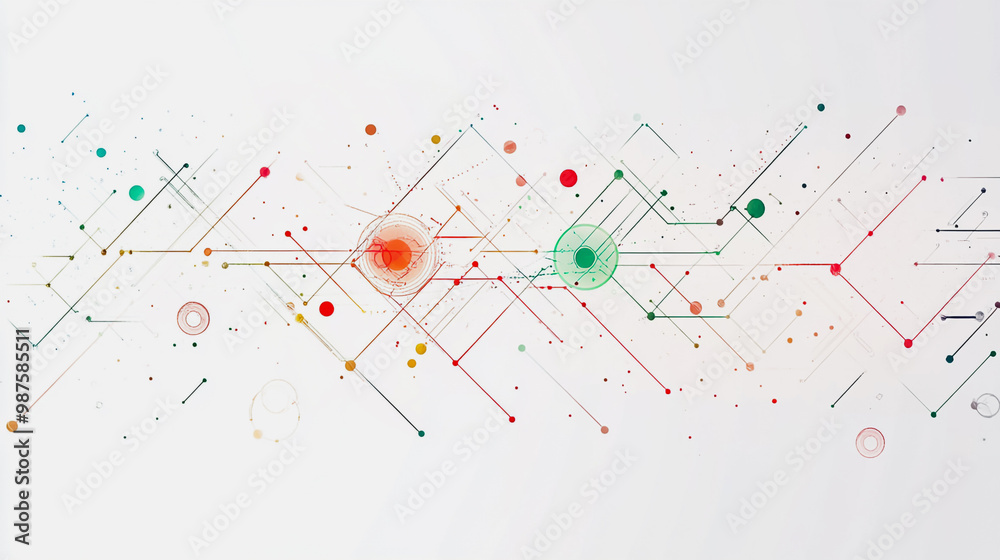 Abstract white background with Colorful geometric and circle lines. Digital future technology . Abstract business connection of lines from nodes innovation of communication in the network.