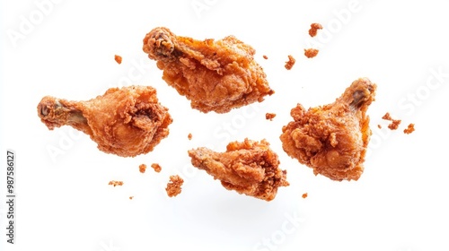 Tasty flying fried chicken isolated on white background