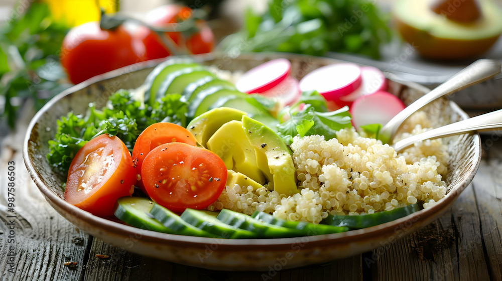Quinoa Bowl with Avocado and and Cucumber Healthy and Delicious Meal Quinoa Bowl with Avocado and and Cucumber Healthy and Delicious Meal