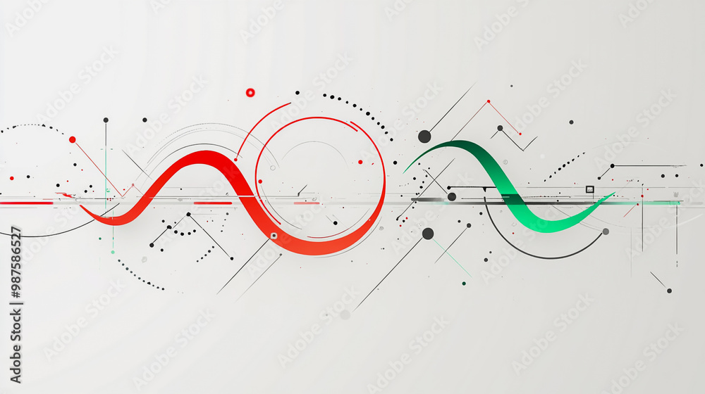 Obraz premium Abstract white background with Colorful geometric and circle lines. Digital future technology . Abstract business connection of lines from nodes innovation of communication in the network.
