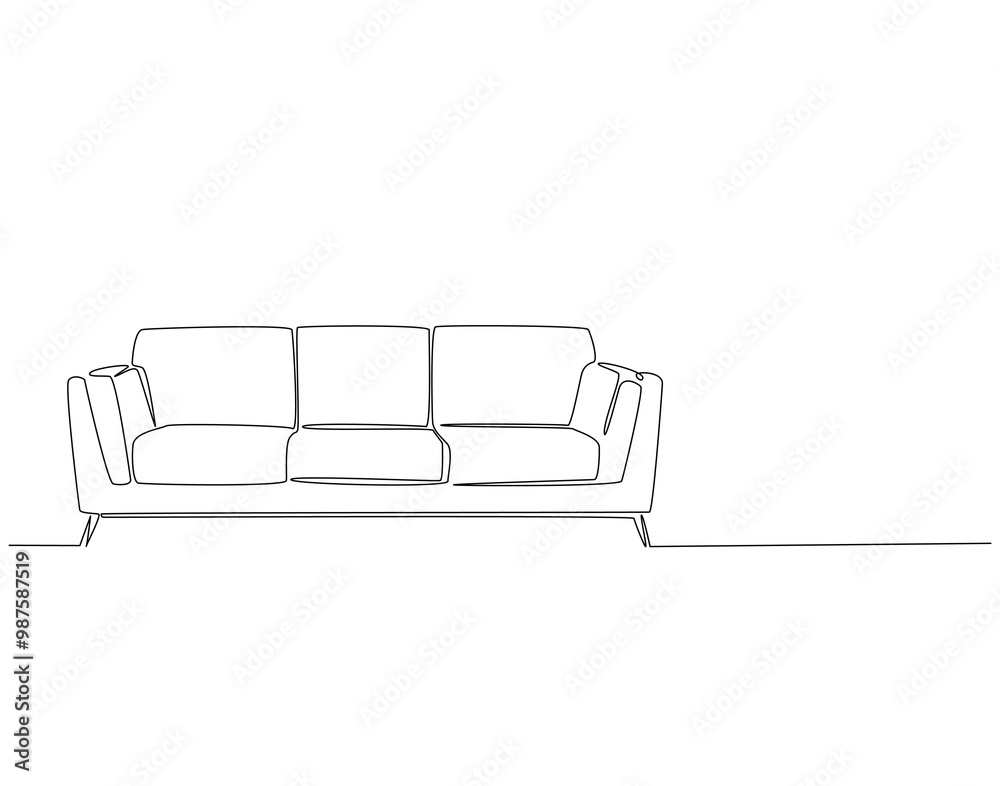 Continuous one line drawing of sofa modern style. One line drawing illustration of sofa for room furniture. Decoration, furniture, modern style, home interior concept line art. Editable outline Continuous one line drawing of sofa modern style. One line drawing illustration of sofa for room furniture. Decoration, furniture, modern style, home interior concept line art. Editable outline
