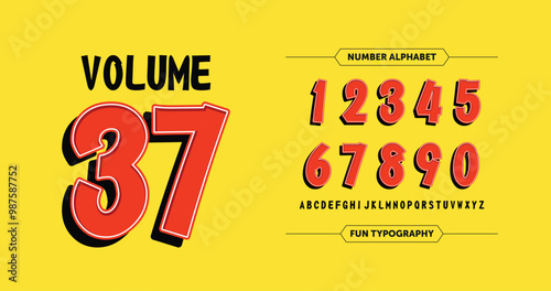 Volume 37: Stylish Number Design. Includes uppercase numbers and characters. Perfect for custom kids sports jerseys and team apparel. Vector illustration
