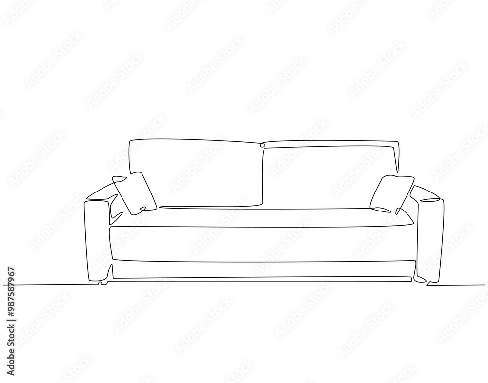 Continuous one line drawing of sofa modern style. One line drawing illustration of sofa for room furniture. Decoration, furniture, modern style, home interior concept line art. Editable outline Continuous one line drawing of sofa modern style. One line drawing illustration of sofa for room furniture. Decoration, furniture, modern style, home interior concept line art. Editable outline