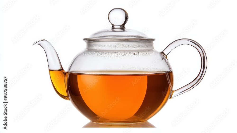 Elegant glass teapot filled with steaming amber tea, perfect for afternoon tea or cozy gatherings. Elegant glass teapot filled with steaming amber tea, perfect for afternoon tea or cozy gatherings.