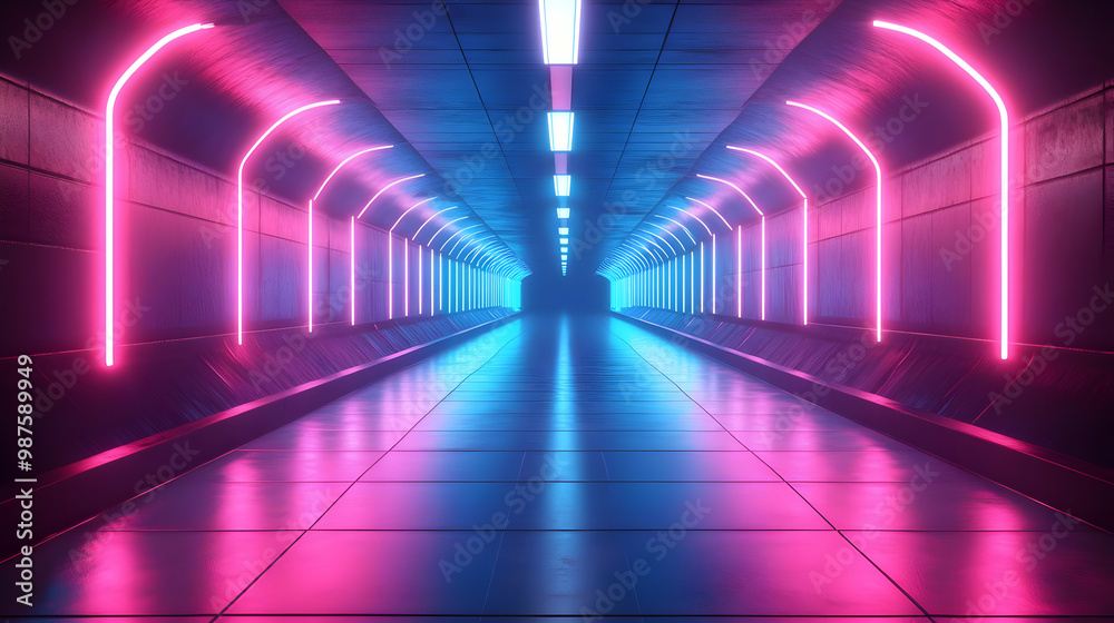 Neon Lights Tunnel - 3D Illustration Neon Lights Tunnel - 3D Illustration