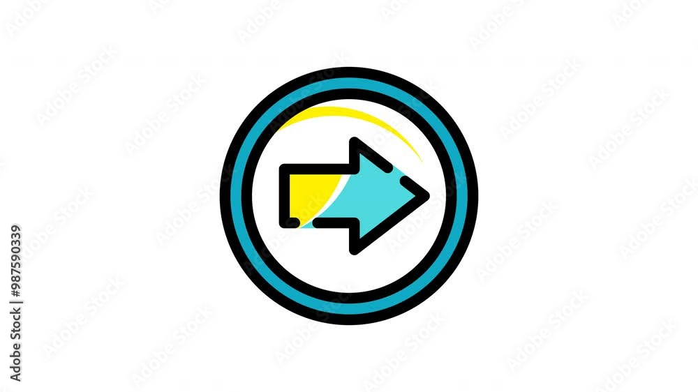 Right next arrow with a blue and yellow color scheme, outlined in black within a circle. Ideal for directional designs and infographics. Right next arrow with a blue and yellow color scheme, outlined in black within a circle. Ideal for directional designs and infographics.