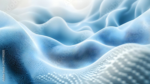 Abstract 3D Blue Wavy Background with Grid Pattern