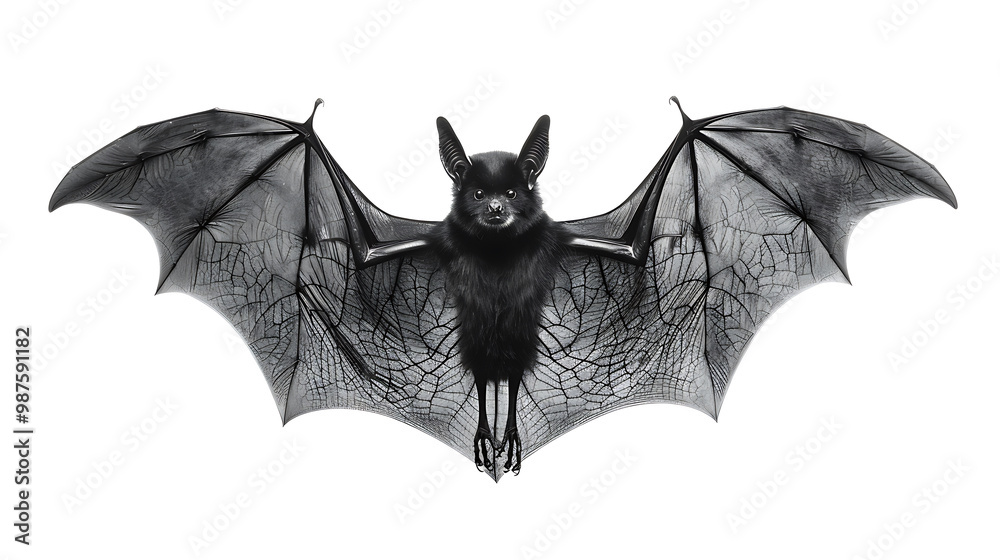 Spooky black bat with outstretched wings, isolated on a white background Spooky black bat with outstretched wings, isolated on a white background