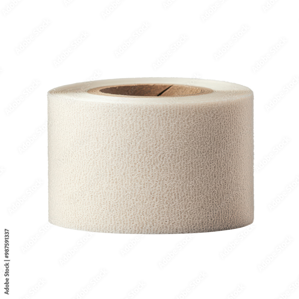 A roll of beige foam tape on a black background, ideal for various crafting and repair projects. A roll of beige foam tape on a black background, ideal for various crafting and repair projects.