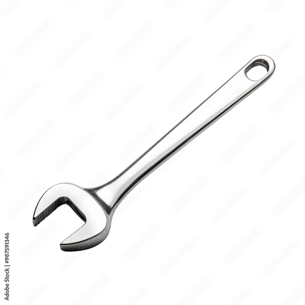 A shiny adjustable wrench with a polished finish, used for gripping and turning nuts and bolts in various mechanical tasks. A shiny adjustable wrench with a polished finish, used for gripping and turning nuts and bolts in various mechanical tasks.