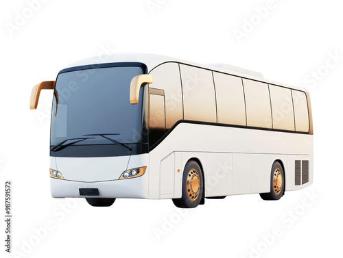 A sleek, modern white bus with a streamlined design, suitable for travel or transport, set against a black background. photo