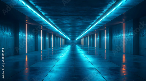 Futuristic Neon Corridor 3D Illustration