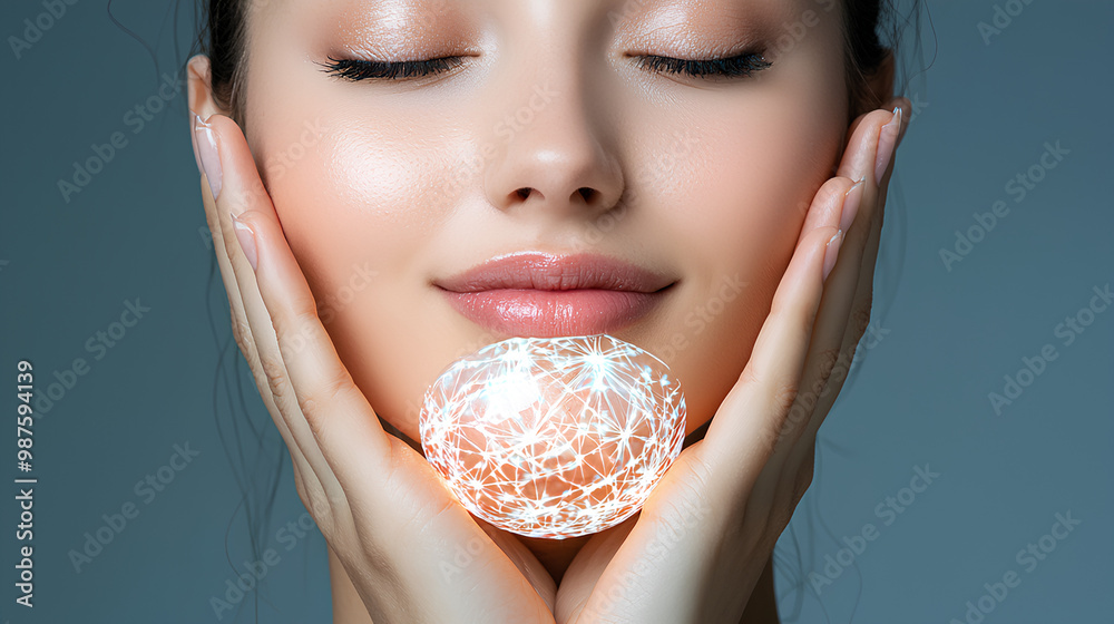 Naklejka premium Woman with glowing orb futuristic beauty concept
