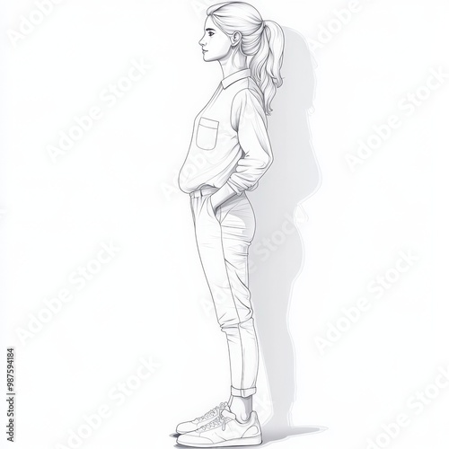 Side Profile Drawing of Woman in Casual Outfit