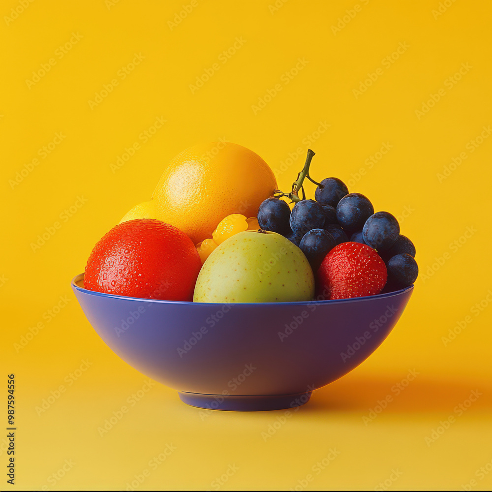 Fresh Fruit Bowl on Yellow Background Fresh Fruit Bowl on Yellow Background