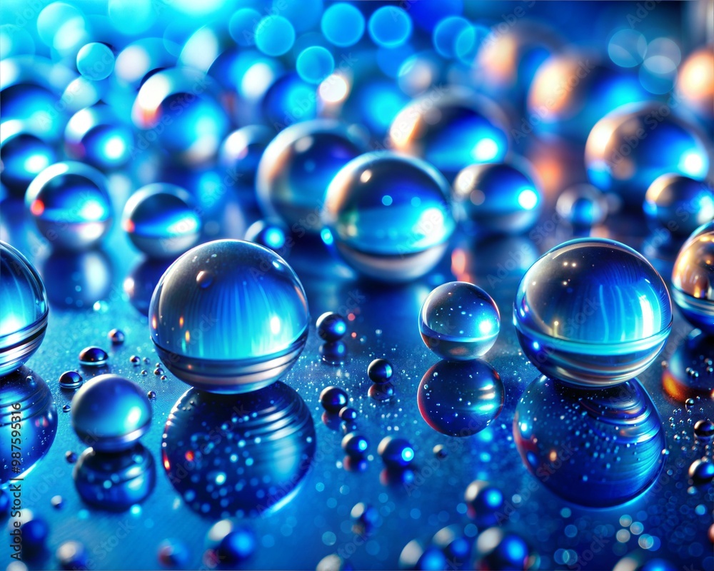 Crystal Clear Water Droplets on Vibrant Blue Background – Macro Photography in Ultra High Resolution Crystal Clear Water Droplets on Vibrant Blue Background – Macro Photography in Ultra High Resolution