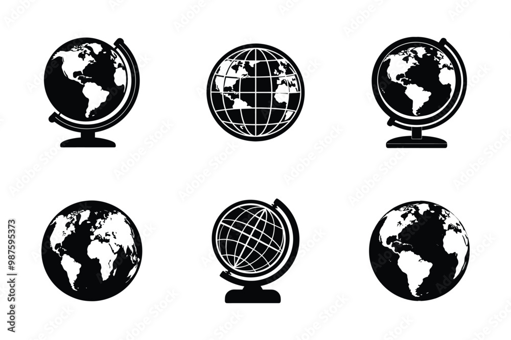 Obraz premium Globe icon bundle set in vector silhouette style