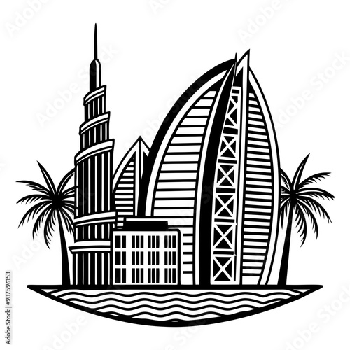 UAE building silhouette vector illustration