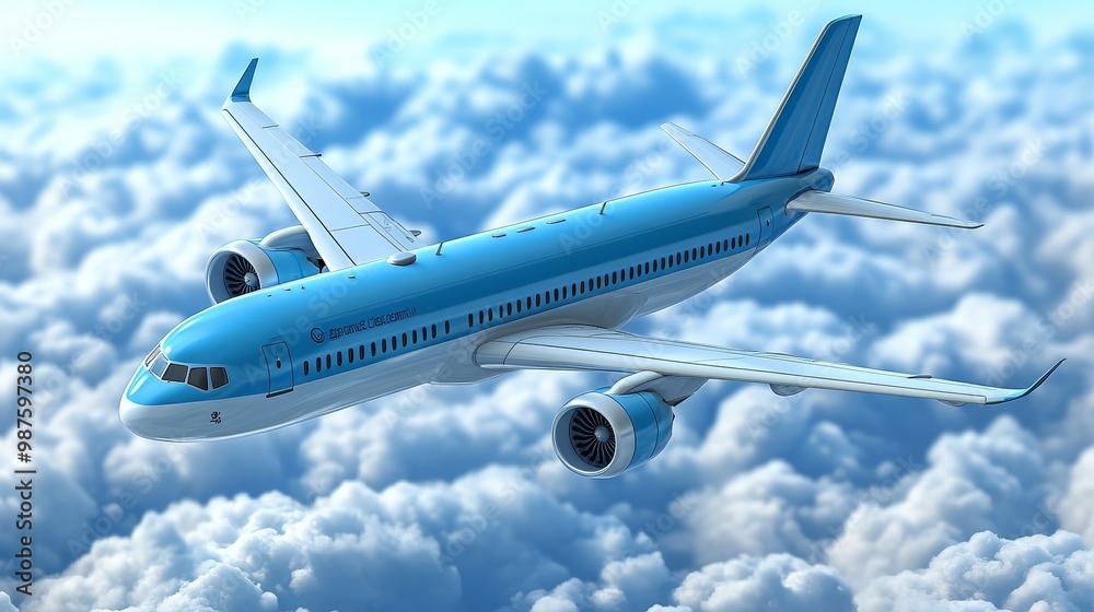 A blue airplane soaring above fluffy white clouds, symbolizing travel, adventure, and freedom in the vast sky. A blue airplane soaring above fluffy white clouds, symbolizing travel, adventure, and freedom in the vast sky.