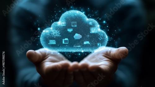 Person hand holding a virtual cloud representing how digital transformation is accelerating as businesses adopt cloud-based solutions to enhance agility and streamline operations