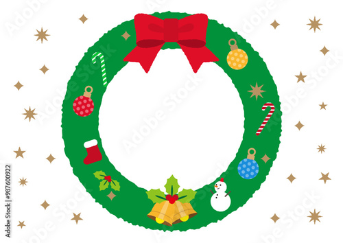 クリスマス	可愛いクリスマスリースのフレーム白背景Nリースのフレーム白背景N