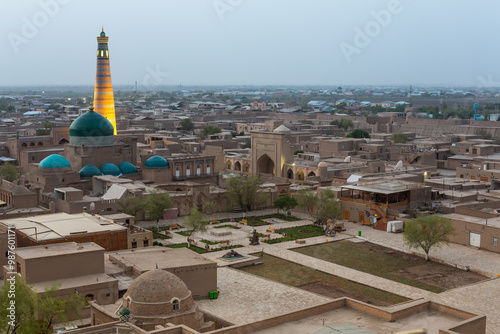 View of Itchan Kala, the walled inner town of the city of Khiva photo